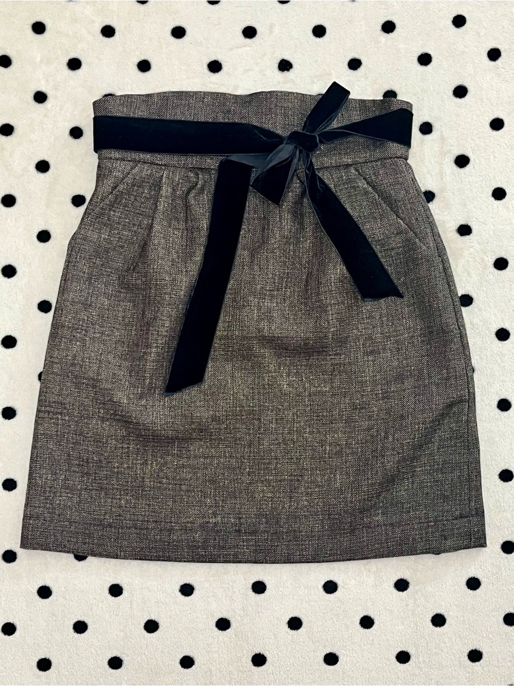 Melissa Tabor Wool Tweed Skirt with Velvet Ribbon Tie Size S